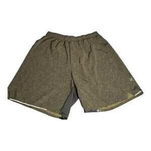 Lululemon Green Black Workout Shorts Drawstring Zip Pocket Size 4